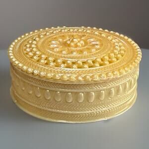 Vtg Celluloid Powder Box Iridescent Luster French Ivory Lattice Top Art Deco